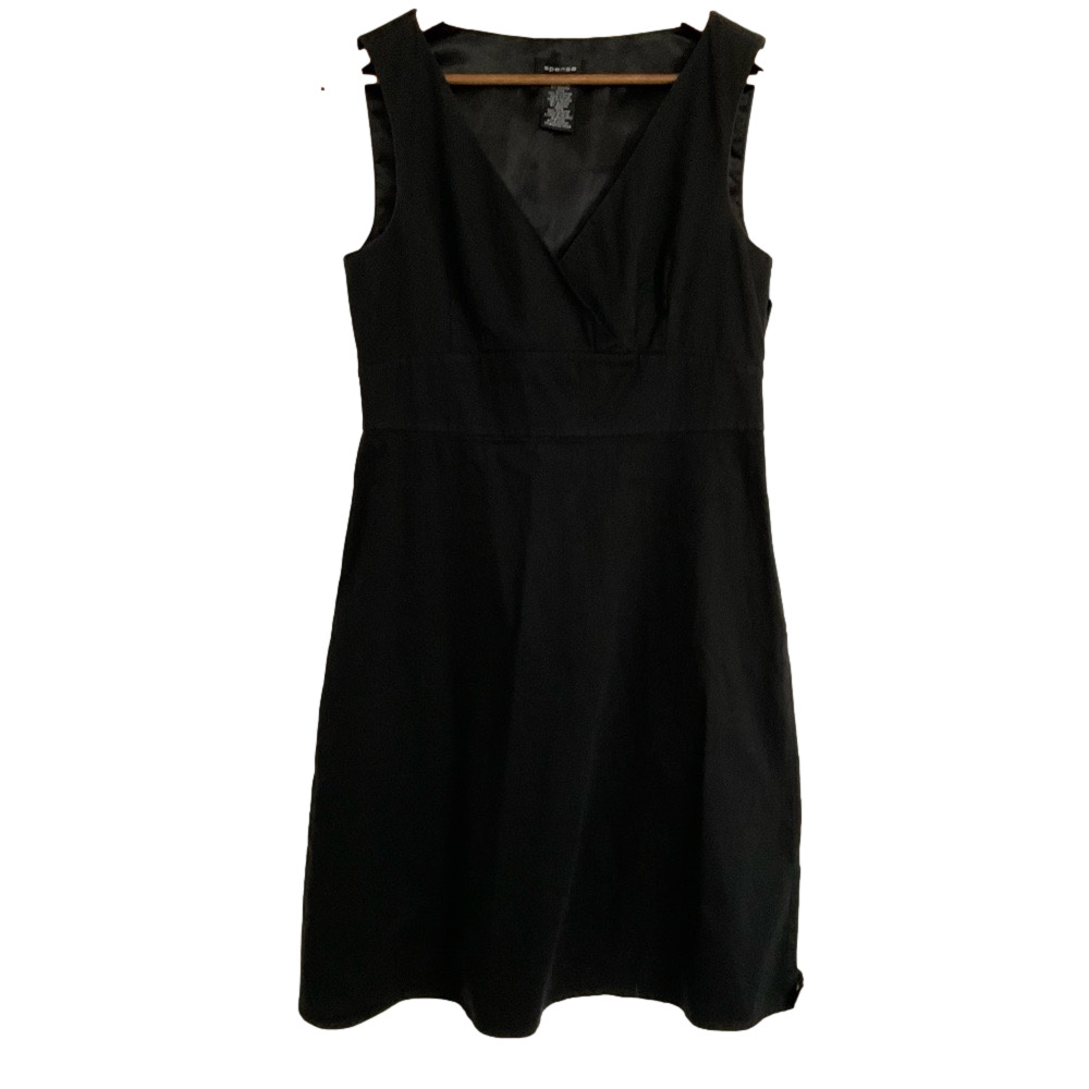 Spense Black Dress Side Zipper V-neck Midi Dress
